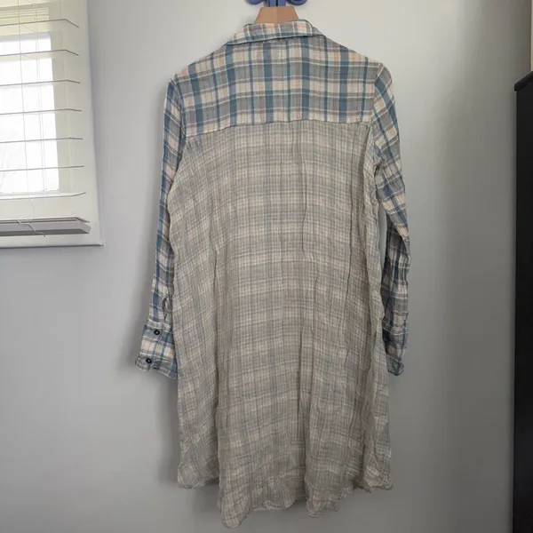 Anthropologie‎ Small NEW Plaid Tunic Shirt Peasant Lagen Relaxed Cotton Gauze - Image 4