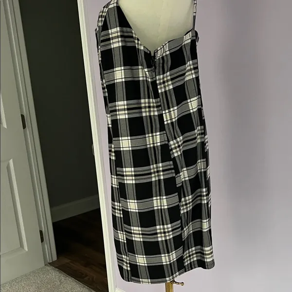 Divided Black and White Checkered Mini Dress - Image 2