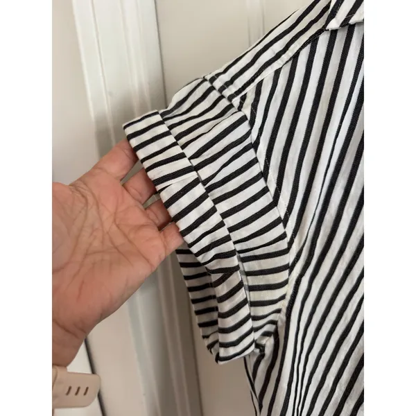 Frame striped linen blend shirred short sleeve top size medium - Image 5