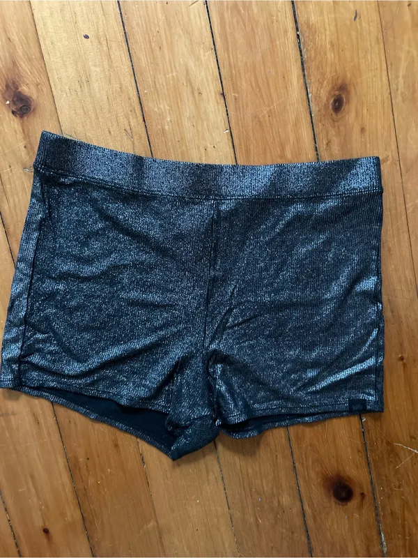 Yitty shimmered iconic black silver soft rib hot shorts medium - Image 2