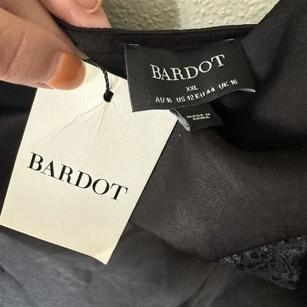 NEW Bardot Lamont Black Satin Slip Dress Size XXL/US 12 Midi‎ Lace - Image 10