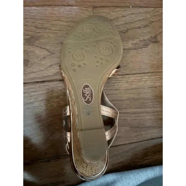 Sofft Rose Gold Metallic Leather Strappy Cork‎ Wedge Sandals Womens 9M - Image 5