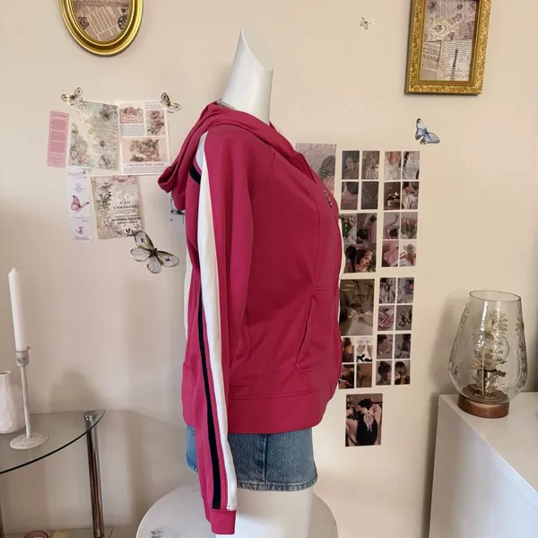Nike Vintage Hot Pink Full Zip Track Jacket With White And Navy Side Stripes - Image 3