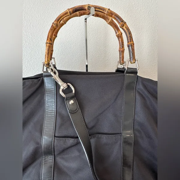 Vintage Gucci Black Bamboo Nylon Tote Bag - Image 9