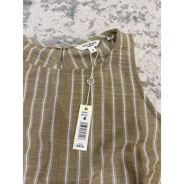 Max Studio London Striped Sleeveless Top Tan White M NWT - Image 4
