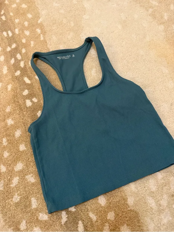 Abercrombie & Fitch Soft A&F Collection Ribbed Racerback Tank Top Teal M - Image 3