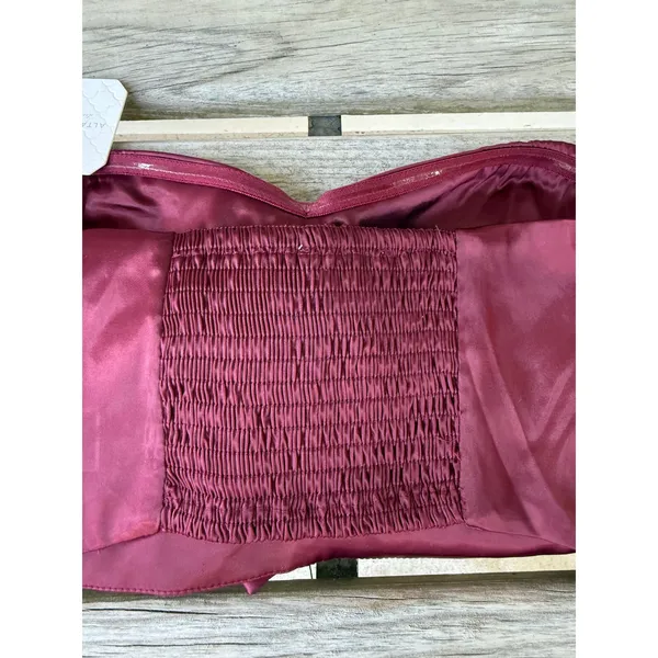 Altar'd State Burgundy Satin Strapless Bow Front Tube Top Size Medium - Image 9
