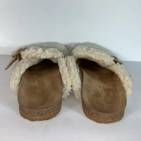 J. Crew Sherpa Buckle Clog Slippers in Tan/Cream, Women’s Size 8 - Image 4