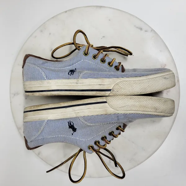 Polo Ralph Lauren Vaughn Boat Shoes Mens 9.5 Blue White Pinstriped Deck Sneakers - Image 3