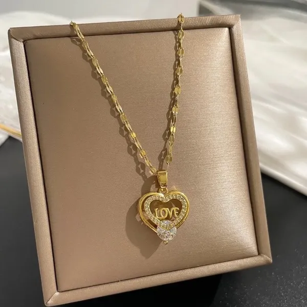18K Gold Plated CZ Diamond Love Heart Pendant Necklace for Women - Image 2