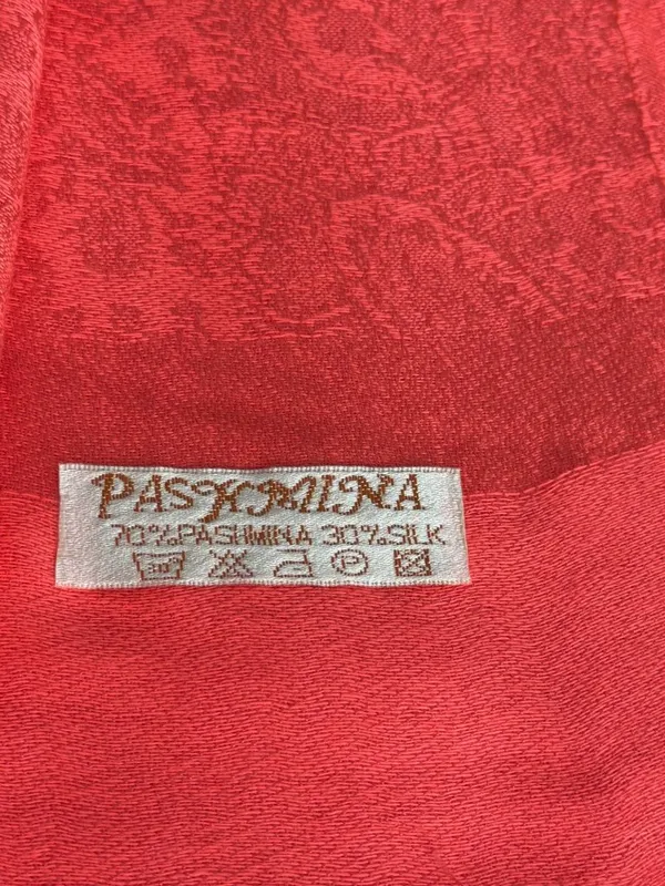 Coral Paisley Pashmina Silk Blend Scarf Shawl With Fringe Edges 80" x 28" - Image 4