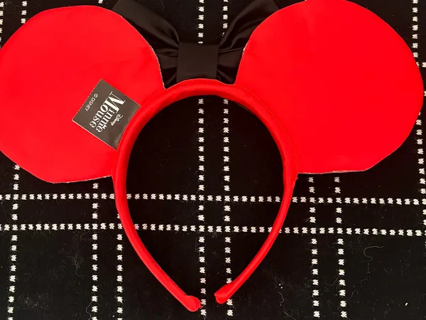Minnie Disney Mouse Ears Headband Red Sequin Black Bow - Image 3