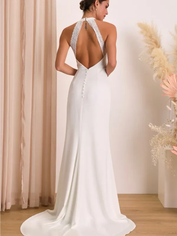 NWOT Radiant Adoration White Satin Lace Backless Halter Maxi Dress S - Image 2