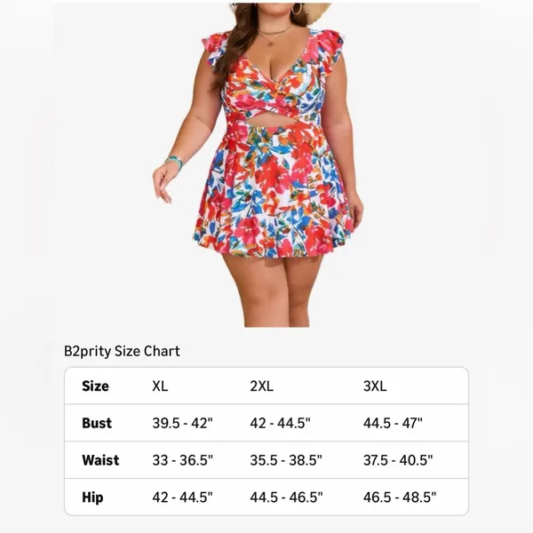 NEW Swimsuit 1 Pc Swimdress Bathing Suit Tummy Control VNeck Ruffle Cutout 2X - Image 3