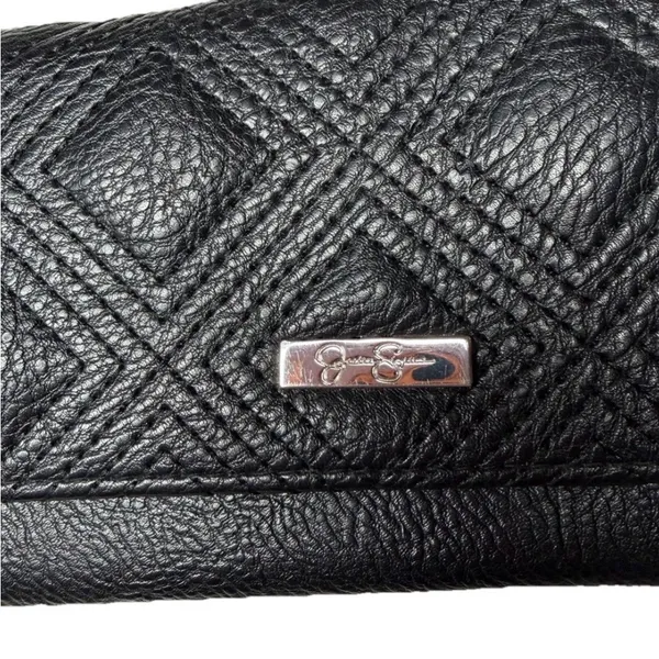 Jessica Simpson Black Quilted Leather Trifold Wallet with Logo Plaque - Image 2