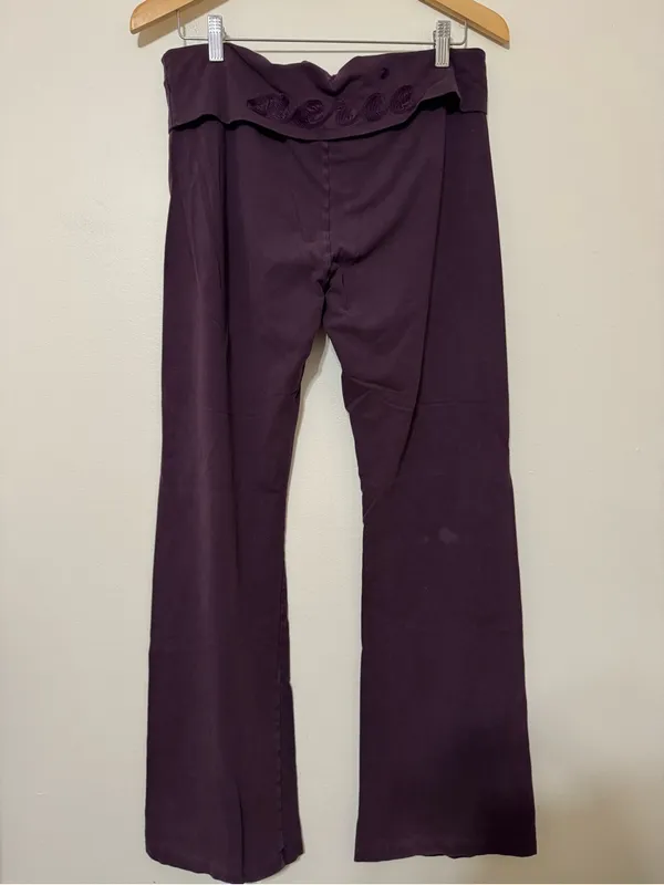 Y2K Aerie Cotton Deep Plum Fold-Over Waist Boot Cut Yoga Pants - Image 2