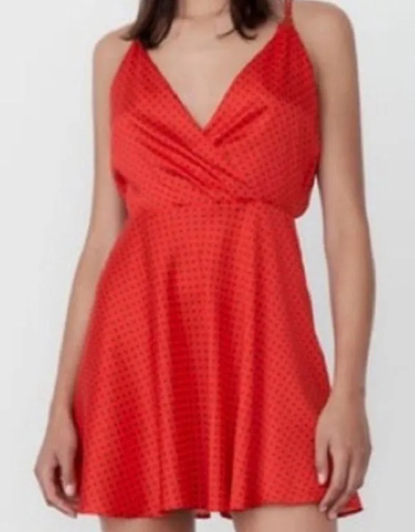 ZARA Satin Effect Red And Black Polka Dot Mini Dress - Image 4