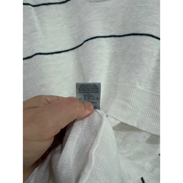 360 Sweater Womens Large White Black Striped 100% Linen Open Back‎ Knit Top - Image 6
