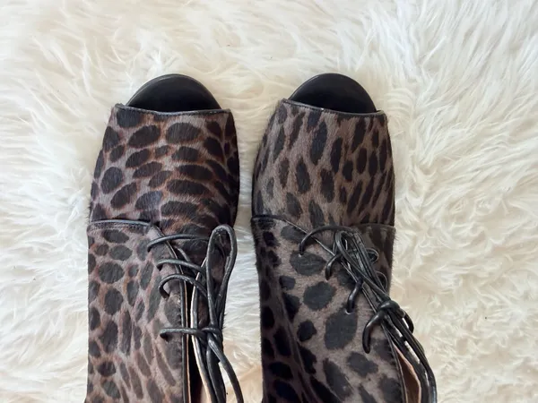 Louise et Cie Vernonia Leopard Print Real Cow Hair Peep Toe Lace-Up Booties - Image 2