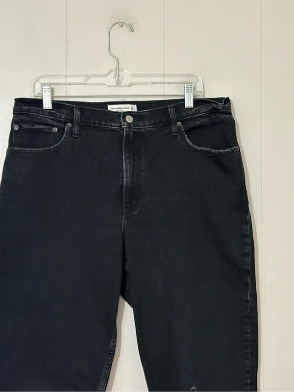 Abercrombie & Fitch The Mom High Rise Jeans 32 14 Black Distressed Ripped - Image 2