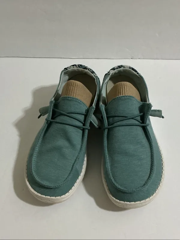Hey Dude Teal Slip-On Casual Sneakers with White Sole and Patterned Heel - Image 5