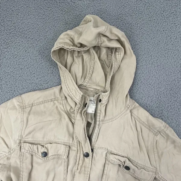 Abercrombie & Fitch Safari Jacket Women L Tan Lightweight Utility Full Zip - Image 3