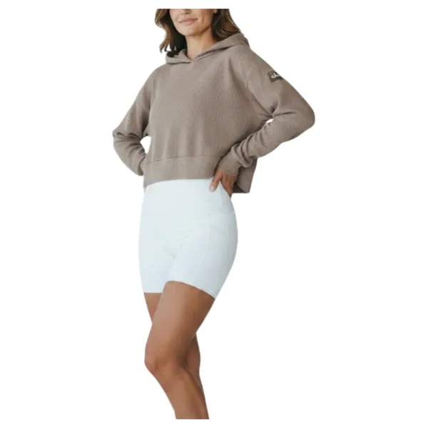 ALO YOGA Muse Ribbed Knit Cropp Hoodie Sz S Athletic Everyday Outdoor City Chic - Image 9