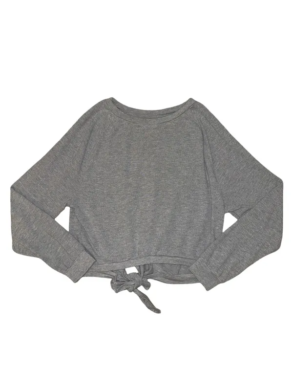 Project Social T Women’s Large Gray Long Sleeve Front Tie Knot Top Raglan USA - Image 2