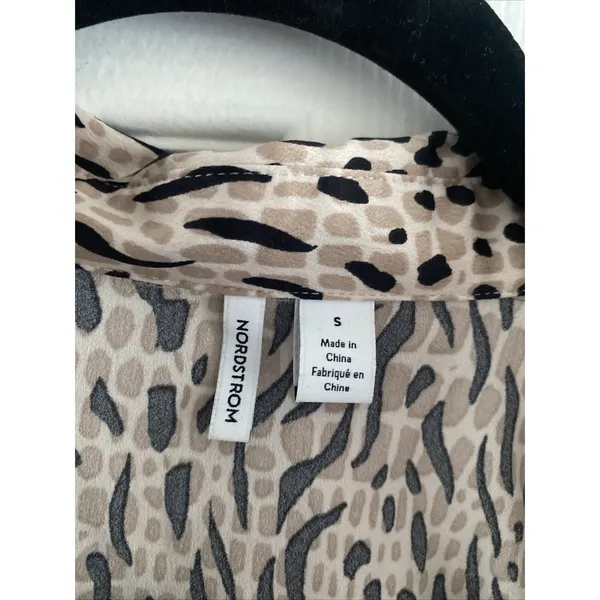 Nordstrom Mixed Animal Print Button Down Shirt Womens Size S Tan Black Leopard - Image 2