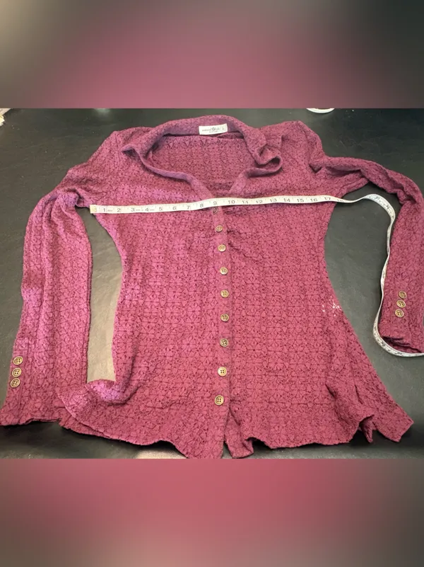 NATURAL LIFE Plum Lace Knit Button-Down Shirt size Large - Image 7