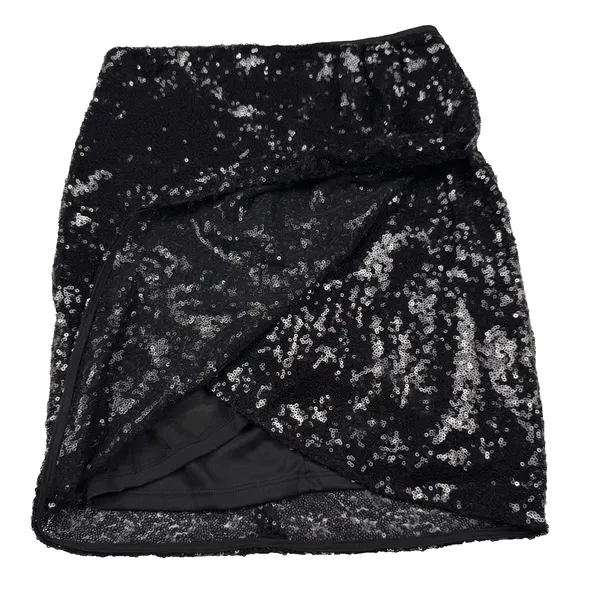 Altar'd State Black Sequin Skirt Size XS Lined Faux‎ Wrap Front Going Out Party - Image 3
