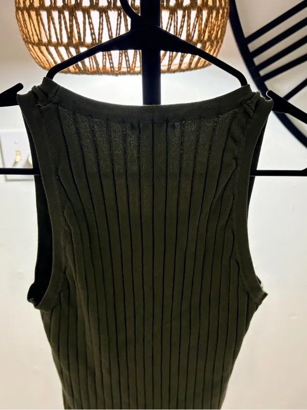 Olive Ribbed Tank Top Green Size M - Image 7