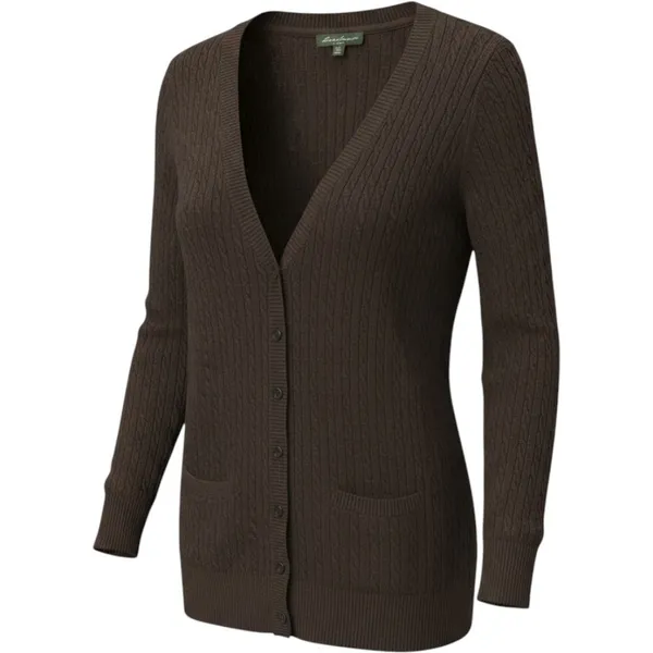 Eddie Bauer Womens Brown Cable Knit V-Neck Button Front Cardigan Sweater MT - Image 2