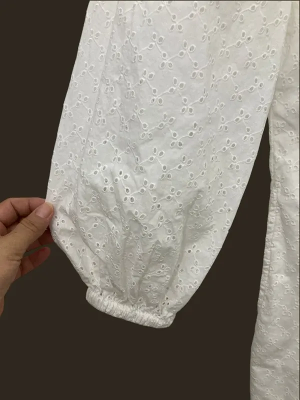 Hope & Henry 100% Organic Cotton Eyelet Lantern Sleeve V-Back Mini Dress 10 - Image 11