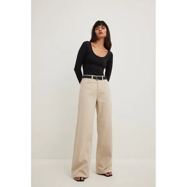 NA-KD Wide Leg‎ Jeans Women's 24 X 32 High Waist Beige Cream Pants Y2K Festival - Image 2