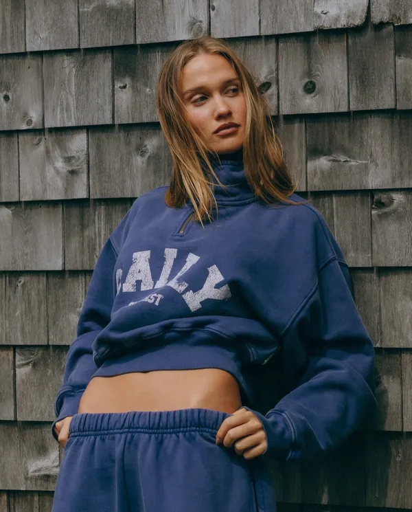 Daily Drills Cropped Half-Zip Sweatshirt in Blue - Image 2