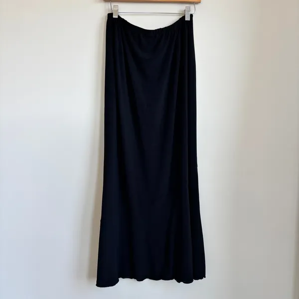 Vintage Y2K Clara's Black Flowy Skirt Maxi Assymtetrical Seem Long Stretchy - Image 4