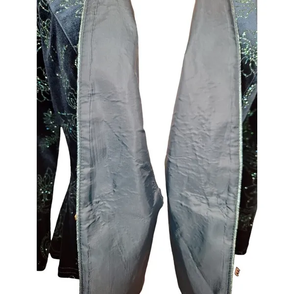 R&M Richards Womens Size 6 Petite Velvet Suit Jacket Deep Teal Green Embellished - Image 7