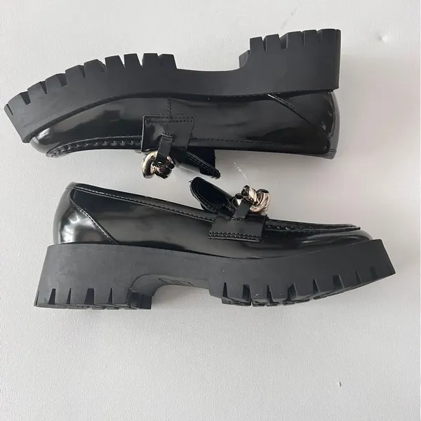 Guess Women's Hillford Shiny Black Faux Leather Platform Chunky Loafers Sz 7.5 - Image 7