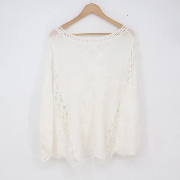 World Market Poncho Top Womens One Size Boho Crochet Lace White Embroidered EX - Image 4
