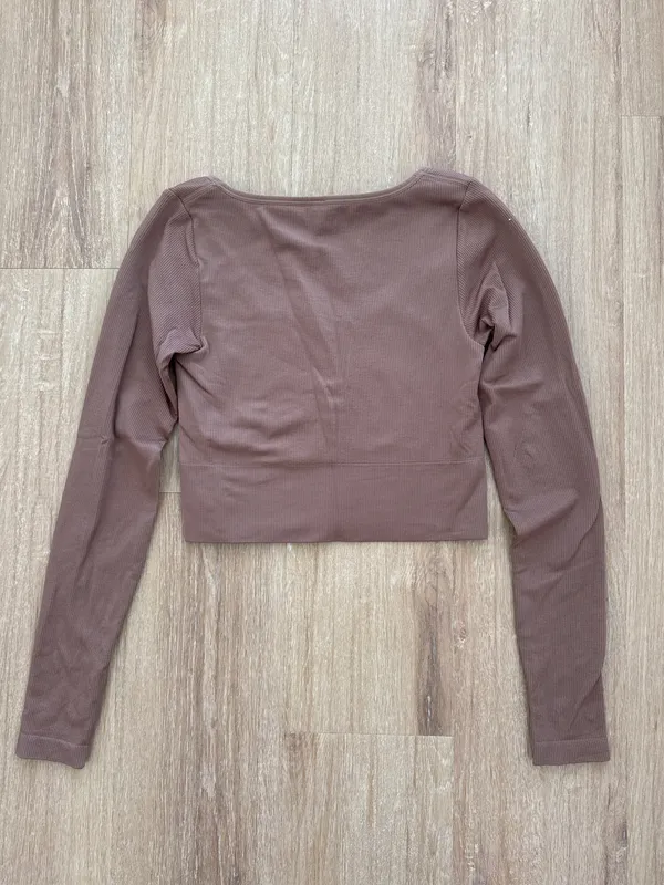 Athleta Aurora Crop Top Womens Medium Brown Seamless Ribbed Long Sleeve Shirt - Image 5