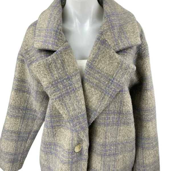 ASTR The Label Gray Plaid Checkered Long Sleeve Button Trench Over Coat Jacket M - Image 3