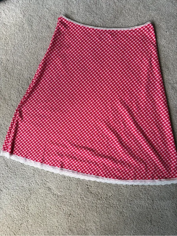 Princess Polly red and white red check gingham boho lace midi skirt size US 10 - Image 10