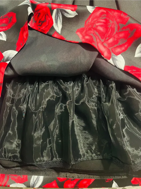 Vintage Formal Dark Romantic Satin Red Rose Gothic Flare Dress 6 Vampy Grunge - Image 16