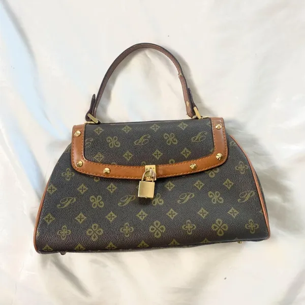 Vintage Signature Print Gold Padlock Tophandle Hand Bag / Small Bag - Image 2