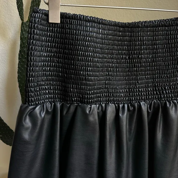 Black Faux Leather Smocked Mini Skirt - Image 3