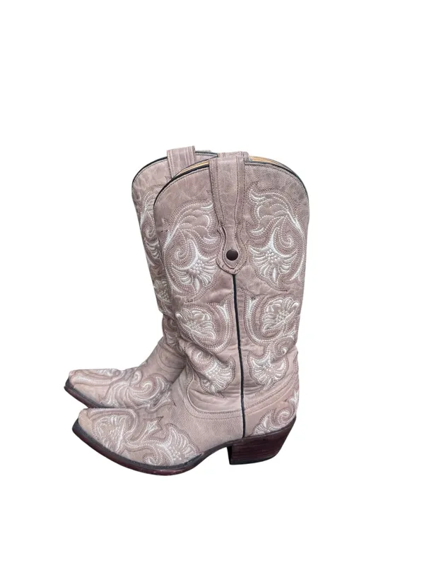 Women's Corral Western Beige White Embroidery Snip Toe Boots G1086 6.5 - Image 4
