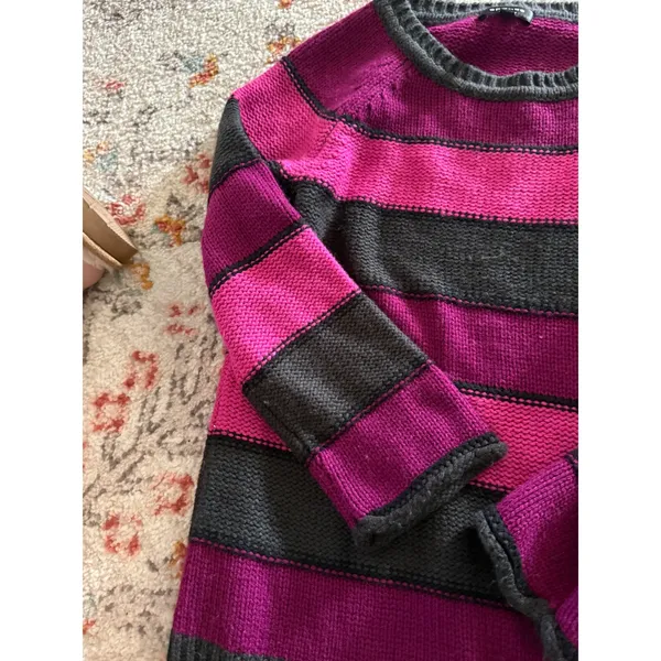 Spense Knits Womens Striped Sweater Pink Magenta Grey Y2K Emo Grunge Large - Image 3
