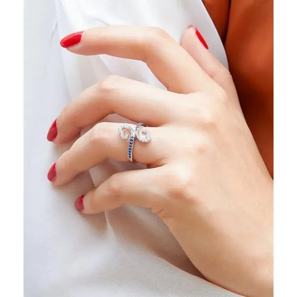 White Gold Plated Double Heart Lab Sapphire Ring Size‎ 7 - Image 11