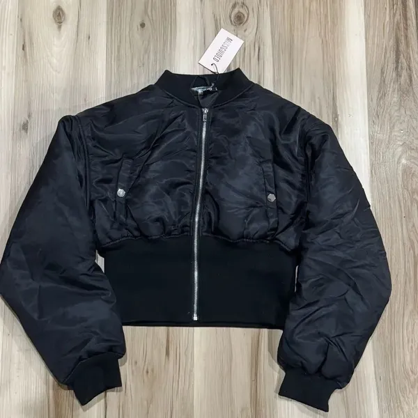 NEW Missguided Corset Elastic Crop Bomber Coat Jacket Black Women’s 2 - Image 2